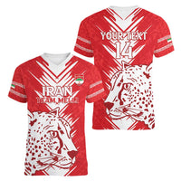 Custom Iran Football Women V-Neck T-Shirt Go Team Melli Leopard Pattern - Wonder Print Shop
