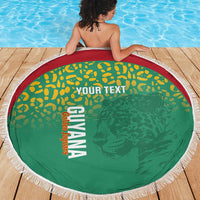 Custom Guyana Football Beach Blanket Go Golden Jaguars Green Version - Wonder Print Shop
