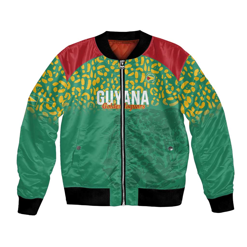 Custom Guyana Football Bomber Jacket Go Golden Jaguars Green Version - Wonder Print Shop