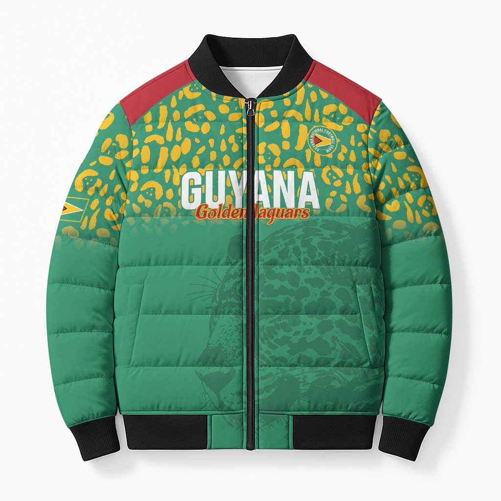 Custom Guyana Football Bomber Puffer Jacket Go Golden Jaguars Green Version - Wonder Print Shop