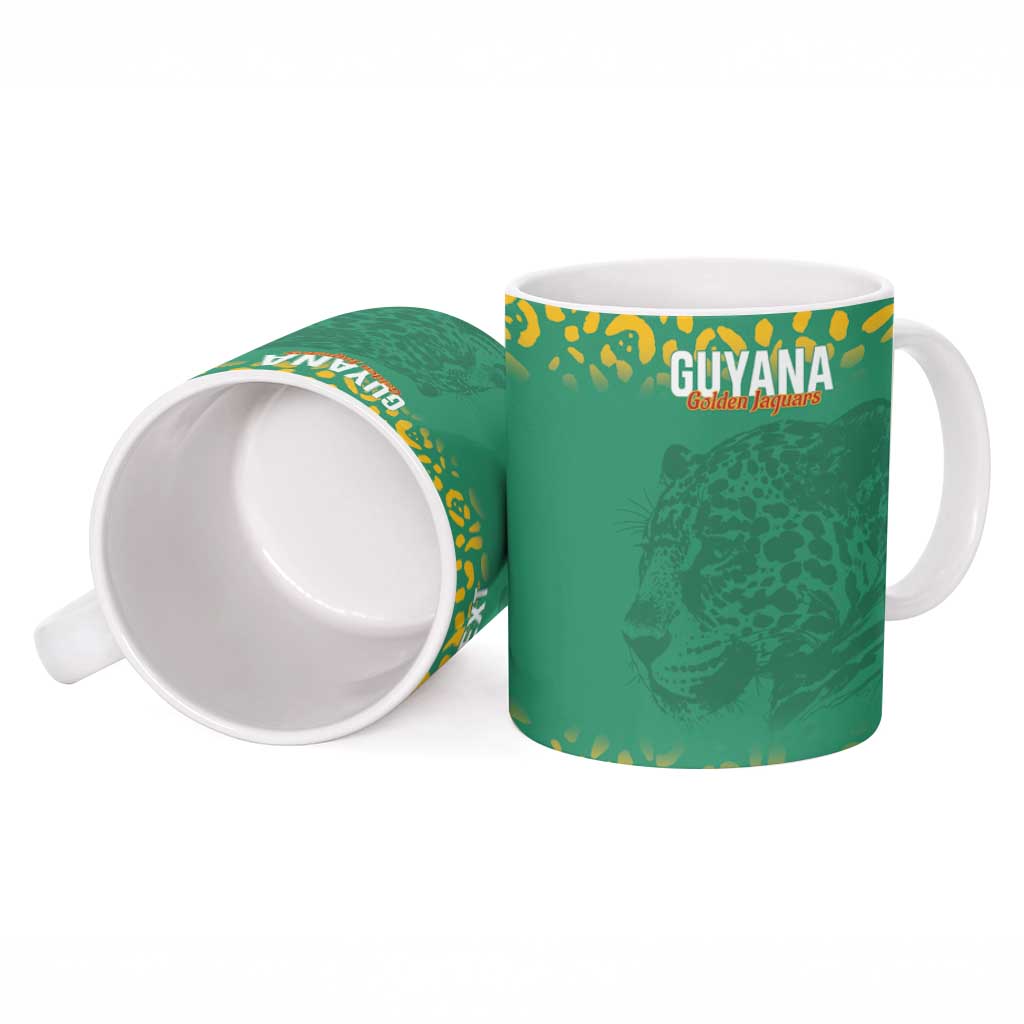Custom Guyana Football Ceramic Mug Go Golden Jaguars Green Version - Wonder Print Shop