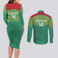 Custom Guyana Football Couples Matching Long Sleeve Bodycon Dress and Long Sleeve Button Shirt Go Golden Jaguars Green Version - Wonder Print Shop