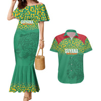 Custom Guyana Football Couples Matching Mermaid Dress and Hawaiian Shirt Go Golden Jaguars Green Version - Wonder Print Shop