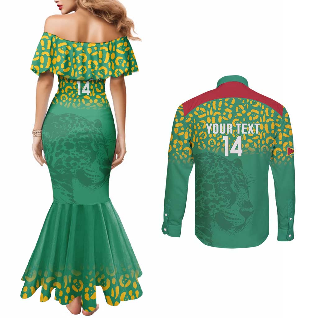 Custom Guyana Football Couples Matching Mermaid Dress and Long Sleeve Button Shirt Go Golden Jaguars Green Version - Wonder Print Shop