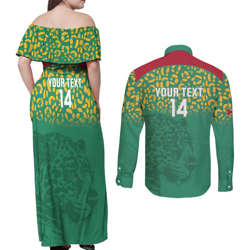 Custom Guyana Football Couples Matching Off Shoulder Maxi Dress and Long Sleeve Button Shirt Go Golden Jaguars Green Version - Wonder Print Shop
