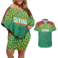 Custom Guyana Football Couples Matching Off Shoulder Short Dress and Hawaiian Shirt Go Golden Jaguars Green Version - Wonder Print Shop
