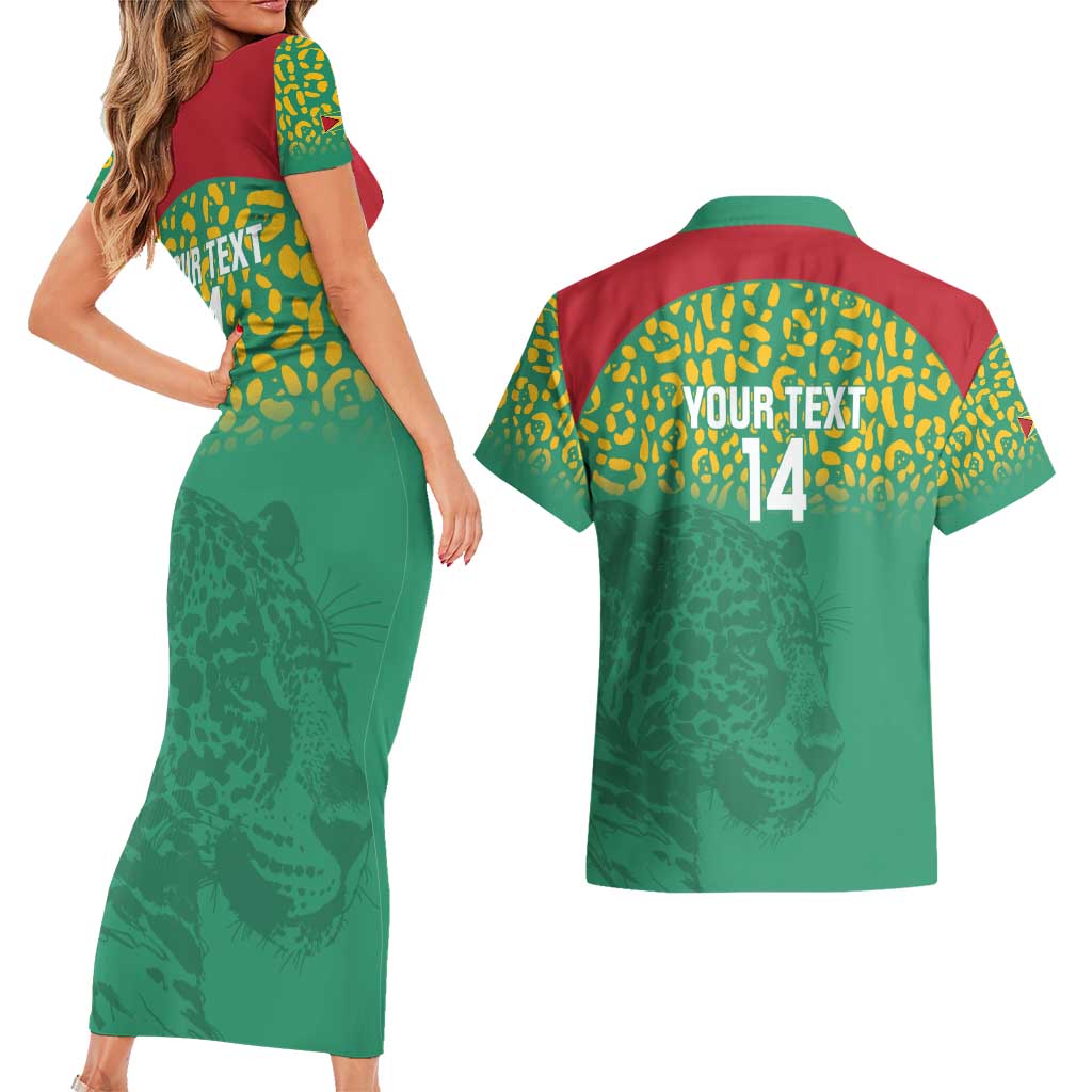 Custom Guyana Football Couples Matching Short Sleeve Bodycon Dress and Hawaiian Shirt Go Golden Jaguars Green Version - Wonder Print Shop