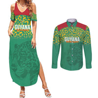Custom Guyana Football Couples Matching Summer Maxi Dress and Long Sleeve Button Shirt Go Golden Jaguars Green Version - Wonder Print Shop