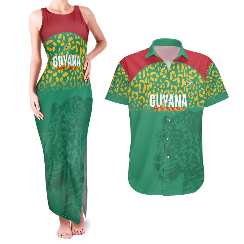 Custom Guyana Football Couples Matching Tank Maxi Dress and Hawaiian Shirt Go Golden Jaguars Green Version - Wonder Print Shop