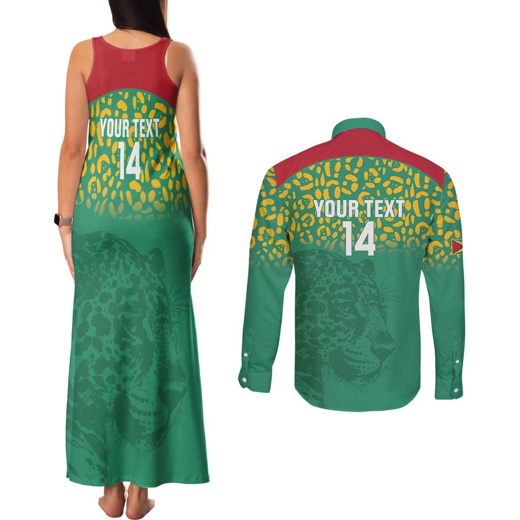 Custom Guyana Football Couples Matching Tank Maxi Dress and Long Sleeve Button Shirt Go Golden Jaguars Green Version - Wonder Print Shop