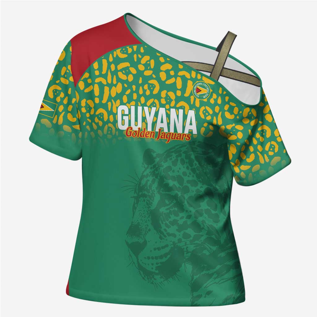 Custom Guyana Football Cross Shoulder Shirt Go Golden Jaguars Green Version - Wonder Print Shop