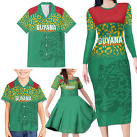 Custom Guyana Football Family Matching Long Sleeve Bodycon Dress and Hawaiian Shirt Go Golden Jaguars Green Version - Wonder Print Shop