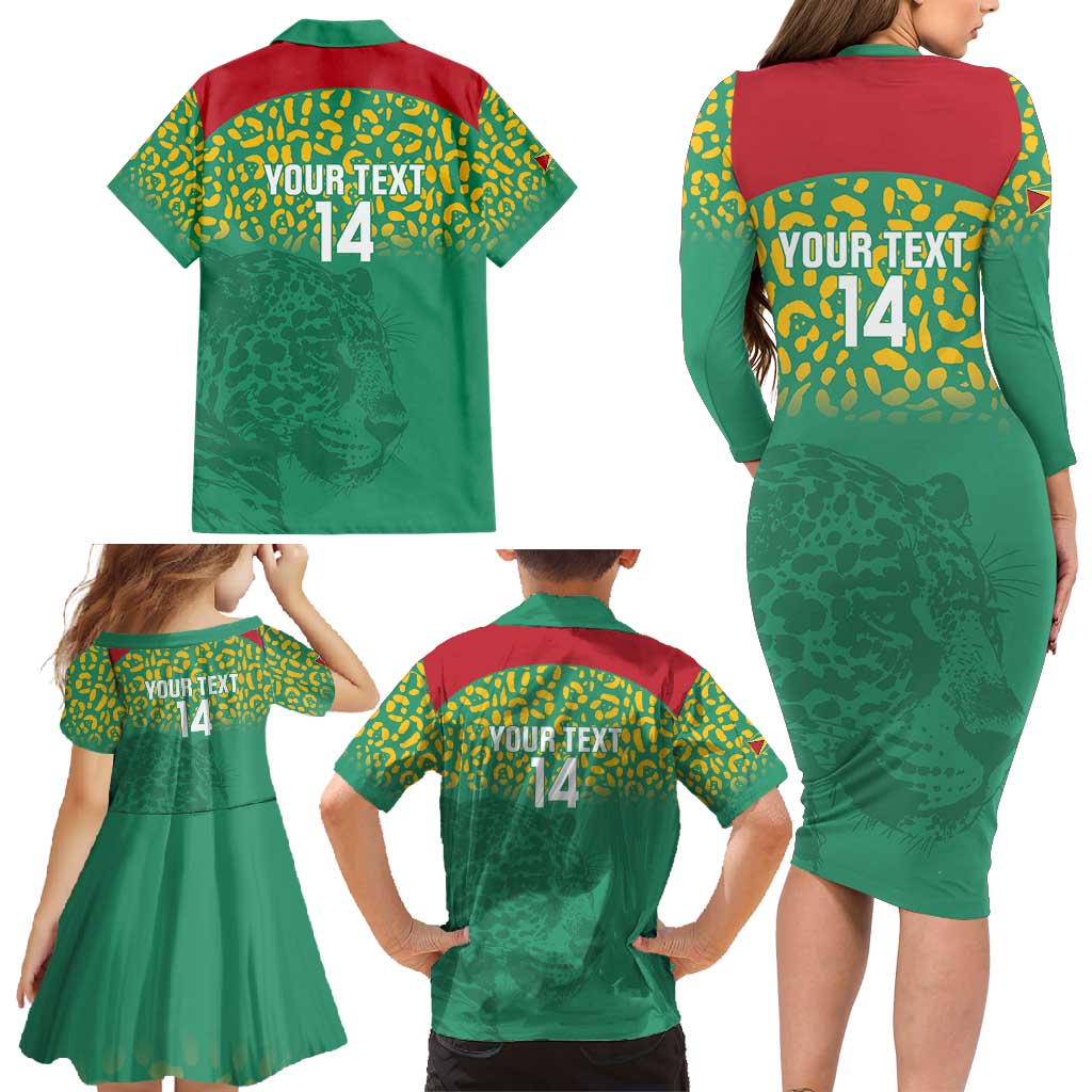 Custom Guyana Football Family Matching Long Sleeve Bodycon Dress and Hawaiian Shirt Go Golden Jaguars Green Version - Wonder Print Shop