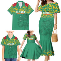 Custom Guyana Football Family Matching Mermaid Dress and Hawaiian Shirt Go Golden Jaguars Green Version - Wonder Print Shop