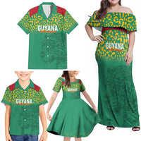 Custom Guyana Football Family Matching Off Shoulder Maxi Dress and Hawaiian Shirt Go Golden Jaguars Green Version - Wonder Print Shop