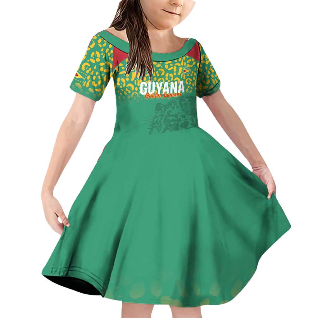 Custom Guyana Football Family Matching Off Shoulder Short Dress and Hawaiian Shirt Go Golden Jaguars Green Version - Wonder Print Shop