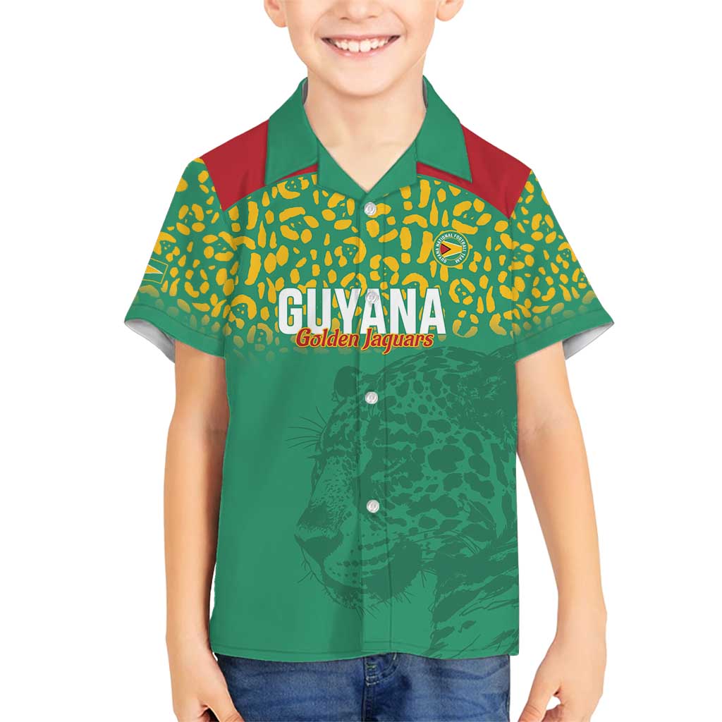 Custom Guyana Football Family Matching Off Shoulder Short Dress and Hawaiian Shirt Go Golden Jaguars Green Version - Wonder Print Shop