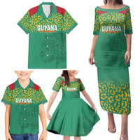 Custom Guyana Football Family Matching Puletasi and Hawaiian Shirt Go Golden Jaguars Green Version - Wonder Print Shop