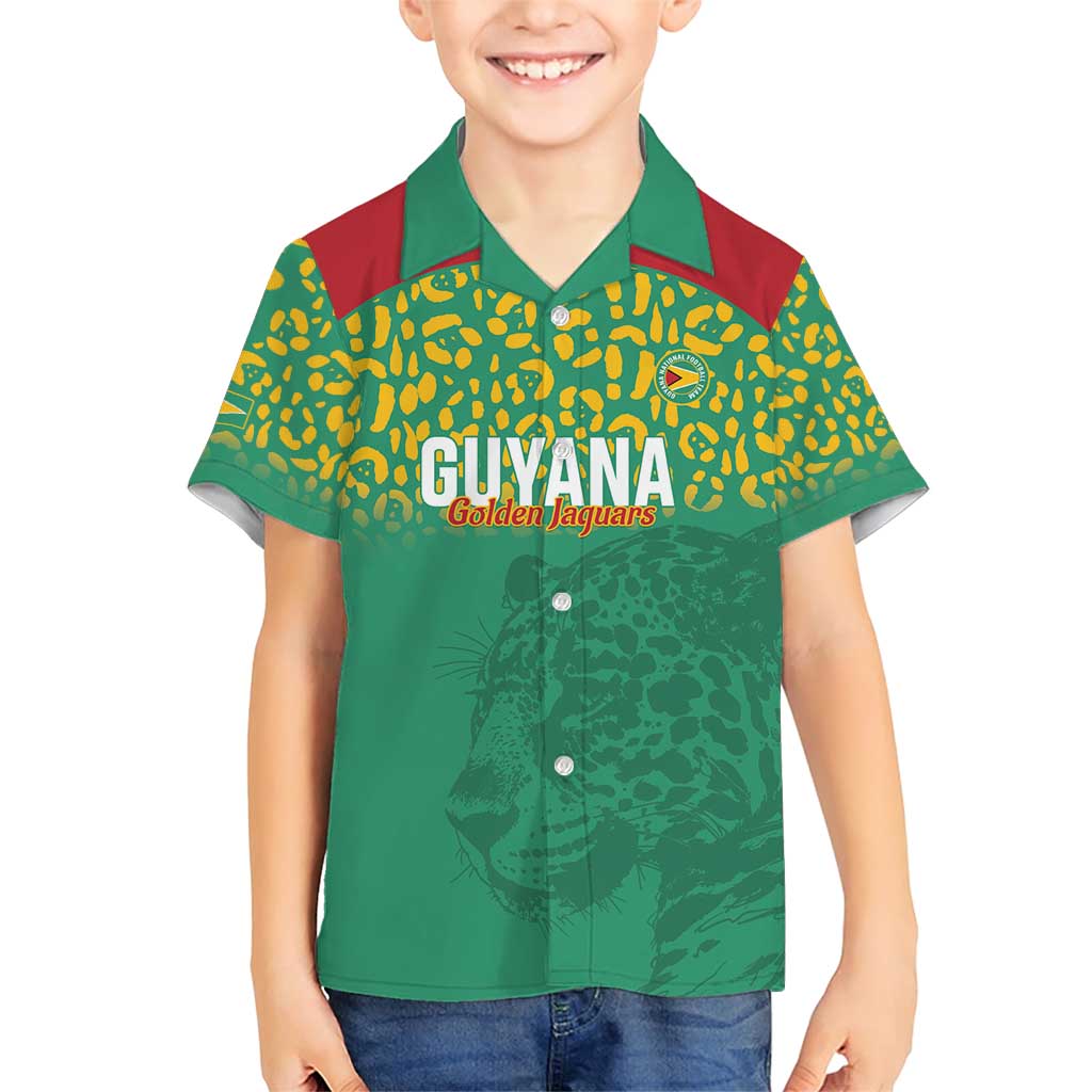 Custom Guyana Football Family Matching Short Sleeve Bodycon Dress and Hawaiian Shirt Go Golden Jaguars Green Version - Wonder Print Shop
