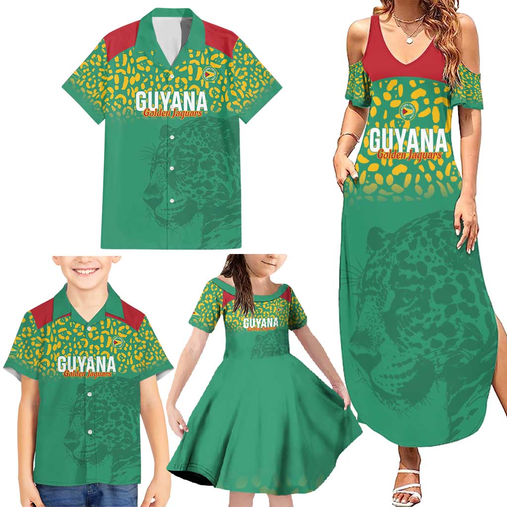 Custom Guyana Football Family Matching Summer Maxi Dress and Hawaiian Shirt Go Golden Jaguars Green Version - Wonder Print Shop