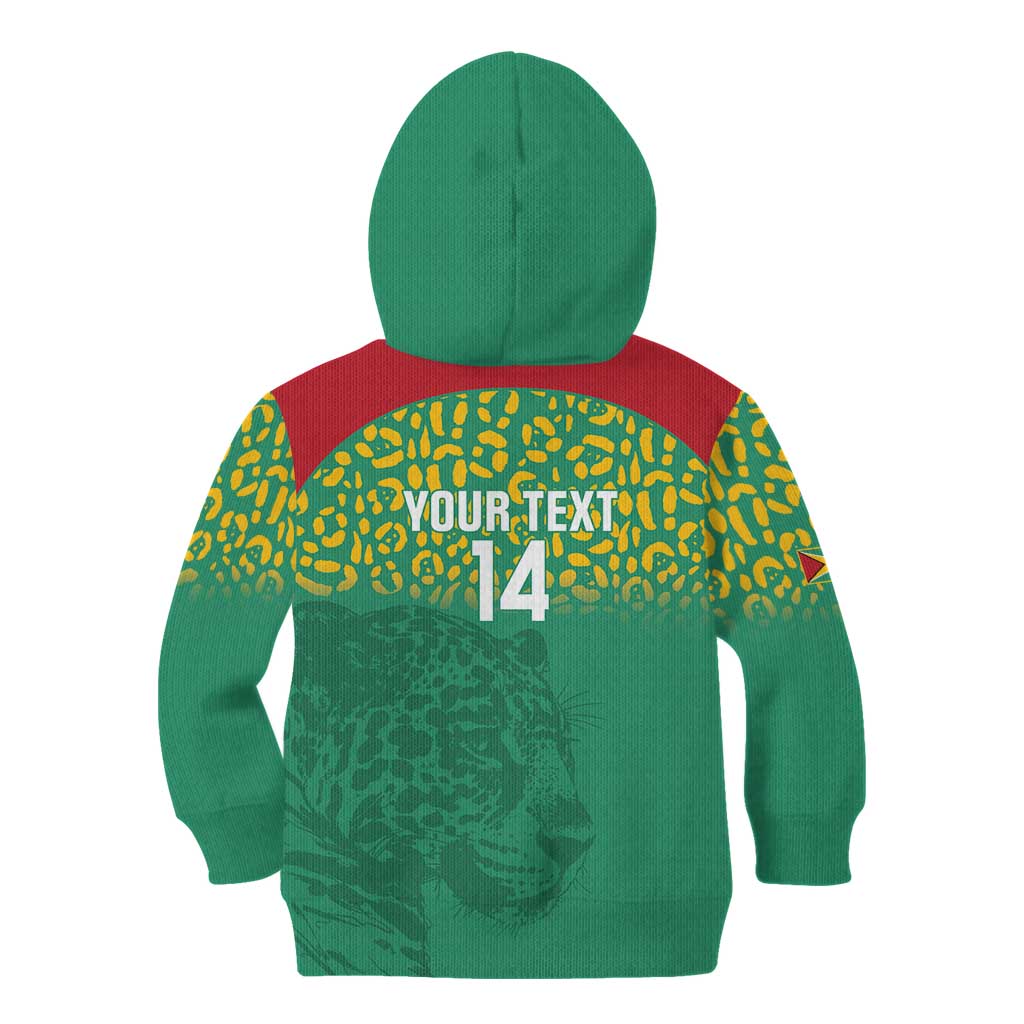 Custom Guyana Football Kid Hoodie Go Golden Jaguars Green Version - Wonder Print Shop