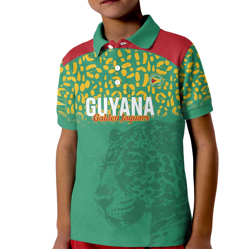 Custom Guyana Football Kid Polo Shirt Go Golden Jaguars Green Version - Wonder Print Shop