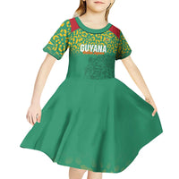 Custom Guyana Football Kid Short Sleeve Dress Go Golden Jaguars Green Version - Wonder Print Shop