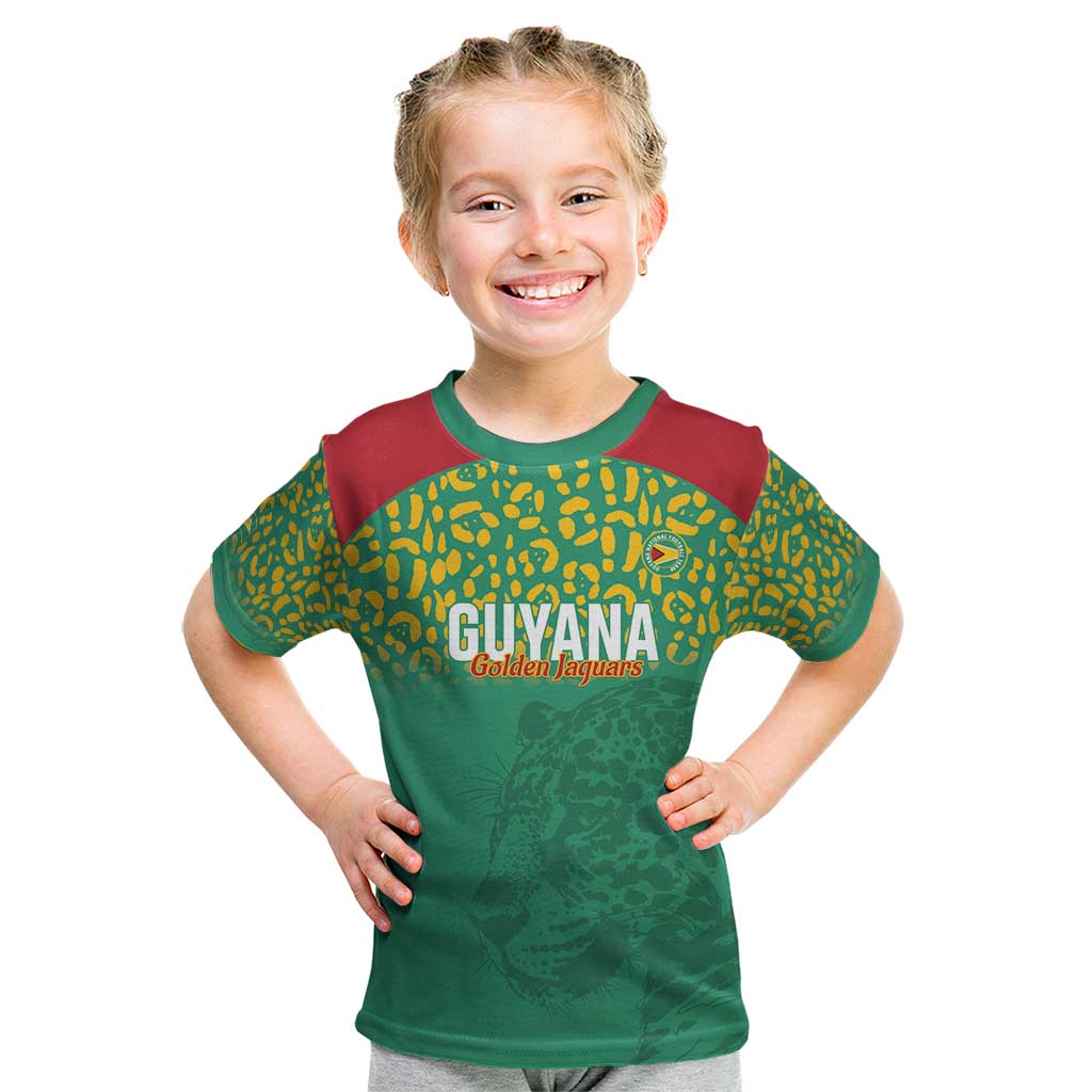 Custom Guyana Football Kid T Shirt Go Golden Jaguars Green Version - Wonder Print Shop