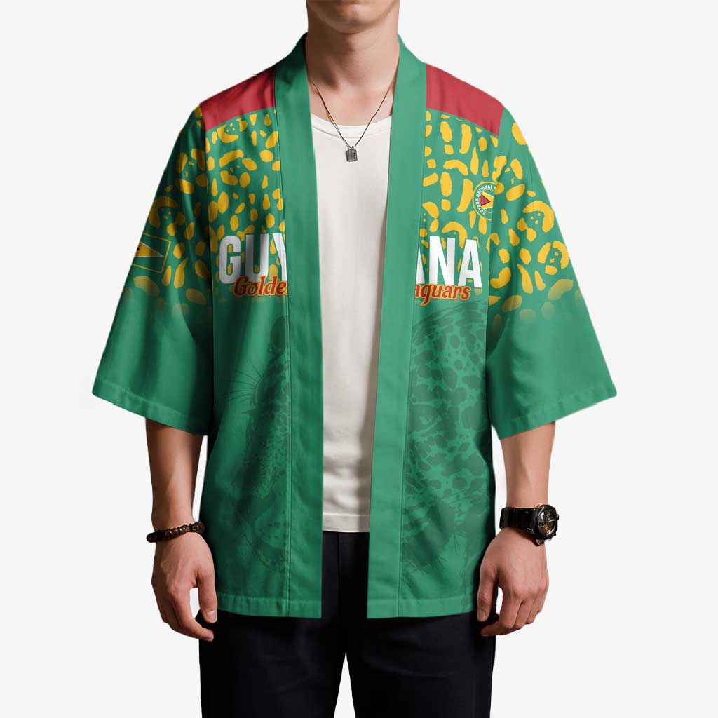 Custom Guyana Football Kimono Go Golden Jaguars Green Version - Wonder Print Shop