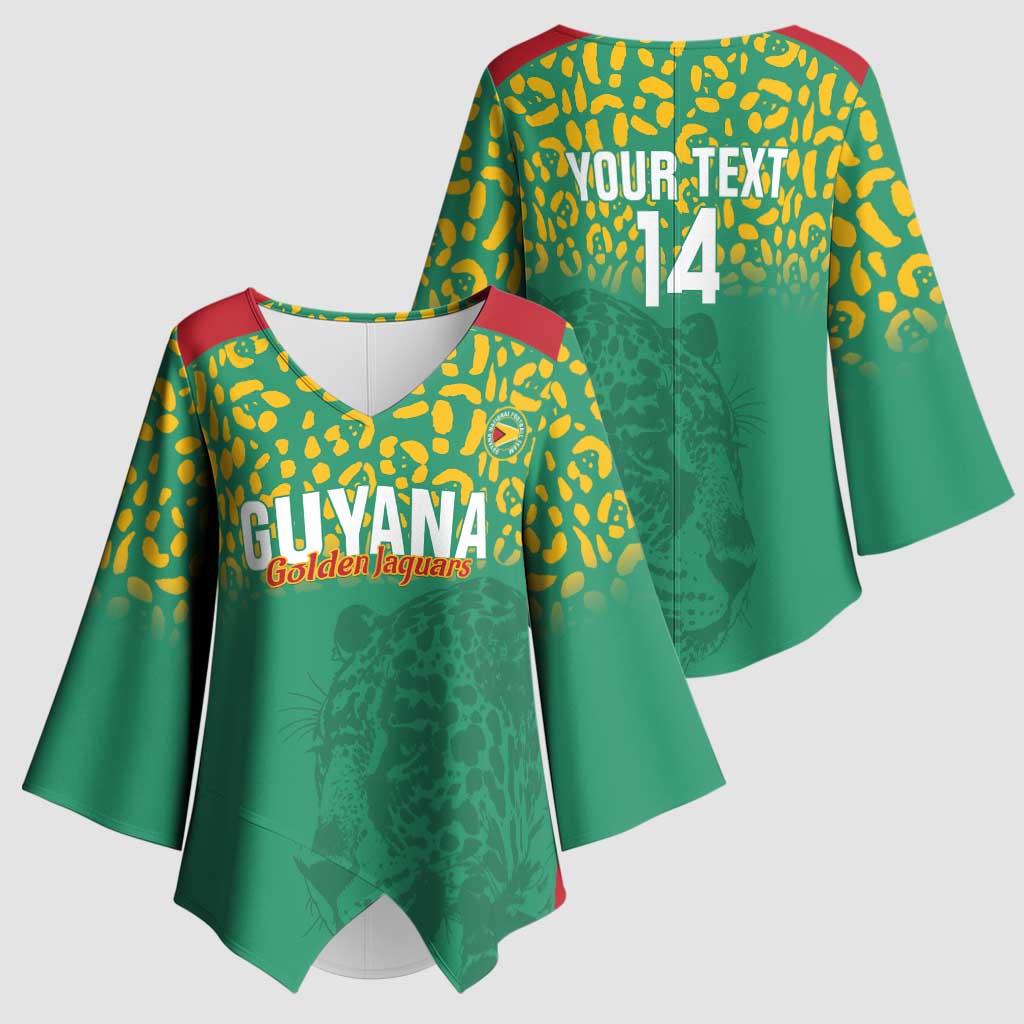 Custom Guyana Football Kimono Sleeve Blouse Go Golden Jaguars Green Version - Wonder Print Shop