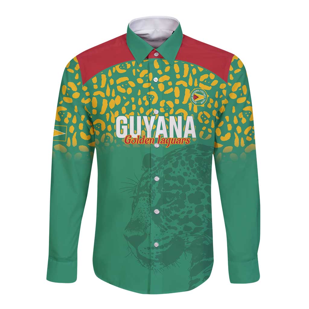 Custom Guyana Football Long Sleeve Button Shirt Go Golden Jaguars Green Version - Wonder Print Shop