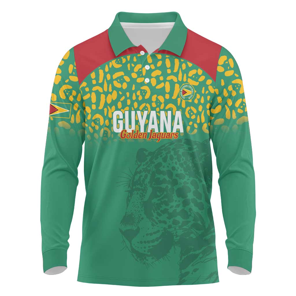 Custom Guyana Football Long Sleeve Polo Shirt Go Golden Jaguars Green Version - Wonder Print Shop