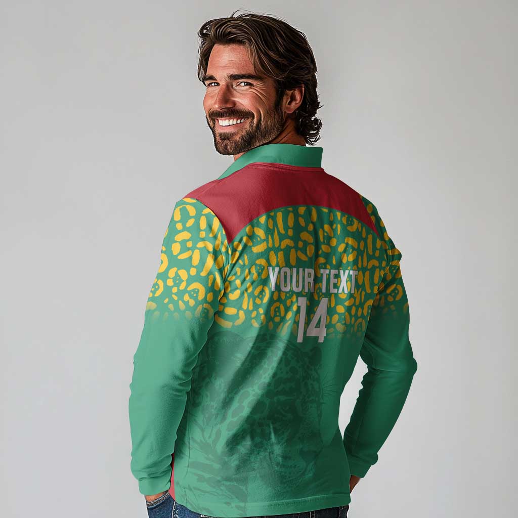 Custom Guyana Football Long Sleeve Polo Shirt Go Golden Jaguars Green Version - Wonder Print Shop