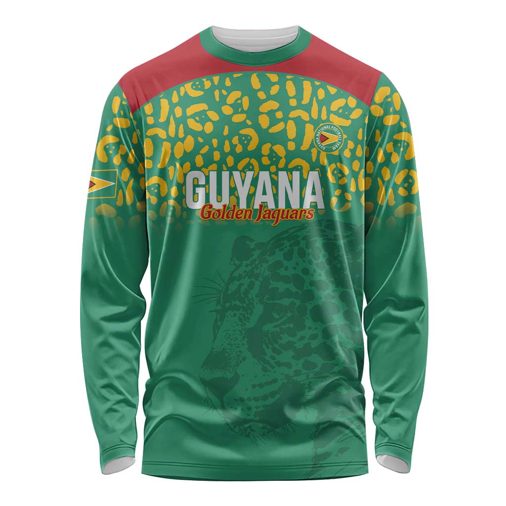 Custom Guyana Football Long Sleeve Shirt Go Golden Jaguars Green Version - Wonder Print Shop