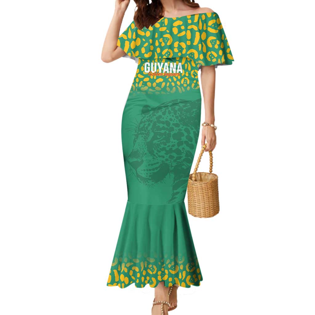 Custom Guyana Football Mermaid Dress Go Golden Jaguars Green Version - Wonder Print Shop