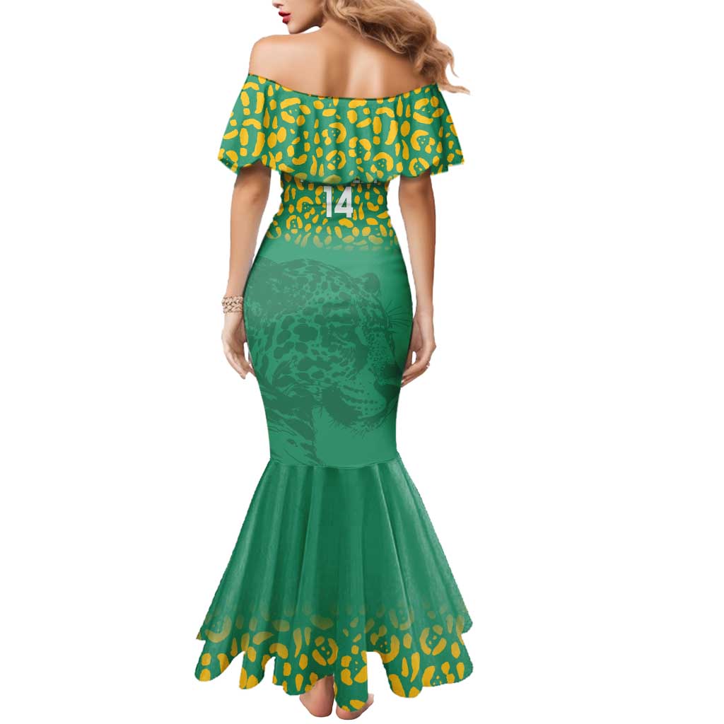 Custom Guyana Football Mermaid Dress Go Golden Jaguars Green Version - Wonder Print Shop