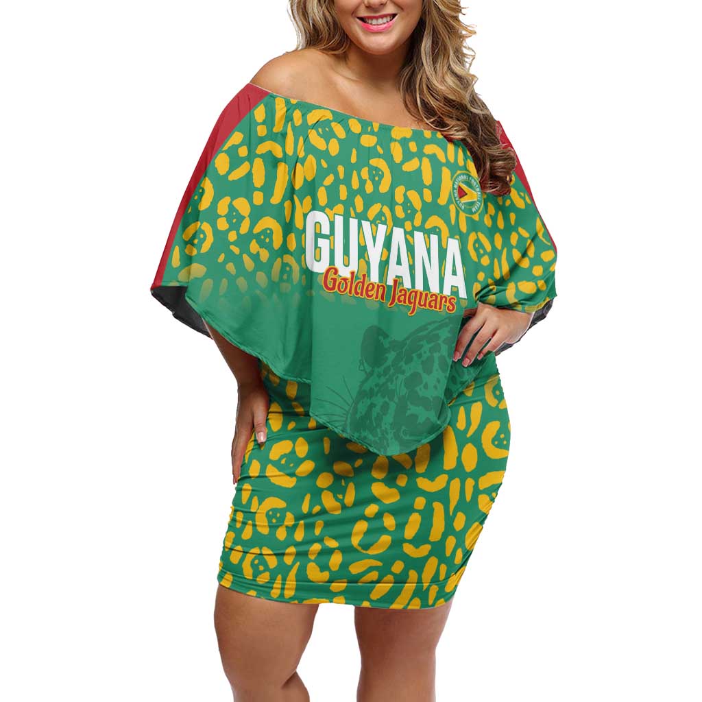 Custom Guyana Football Off Shoulder Short Dress Go Golden Jaguars Green Version - Wonder Print Shop