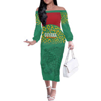 Custom Guyana Football Off The Shoulder Long Sleeve Dress Go Golden Jaguars Green Version - Wonder Print Shop