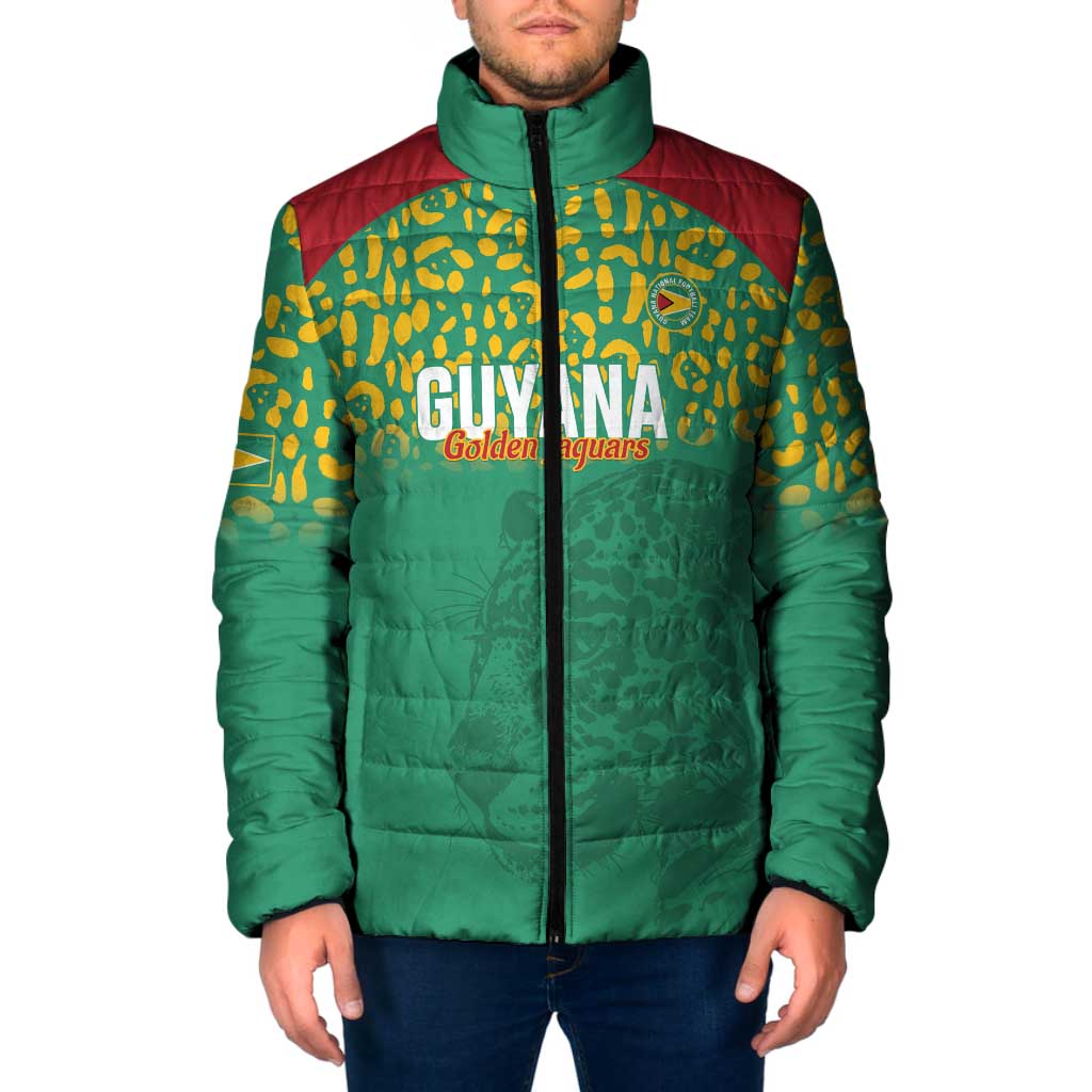 Custom Guyana Football Padded Jacket Go Golden Jaguars Green Version - Wonder Print Shop