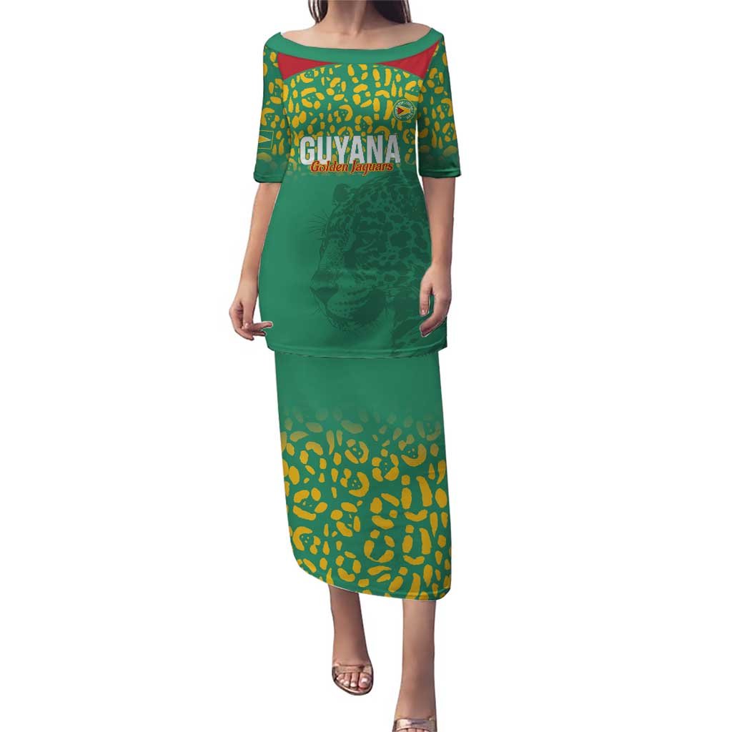 Custom Guyana Football Puletasi Go Golden Jaguars Green Version - Wonder Print Shop