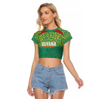 Custom Guyana Football Raglan Cropped T Shirt Go Golden Jaguars Green Version - Wonder Print Shop