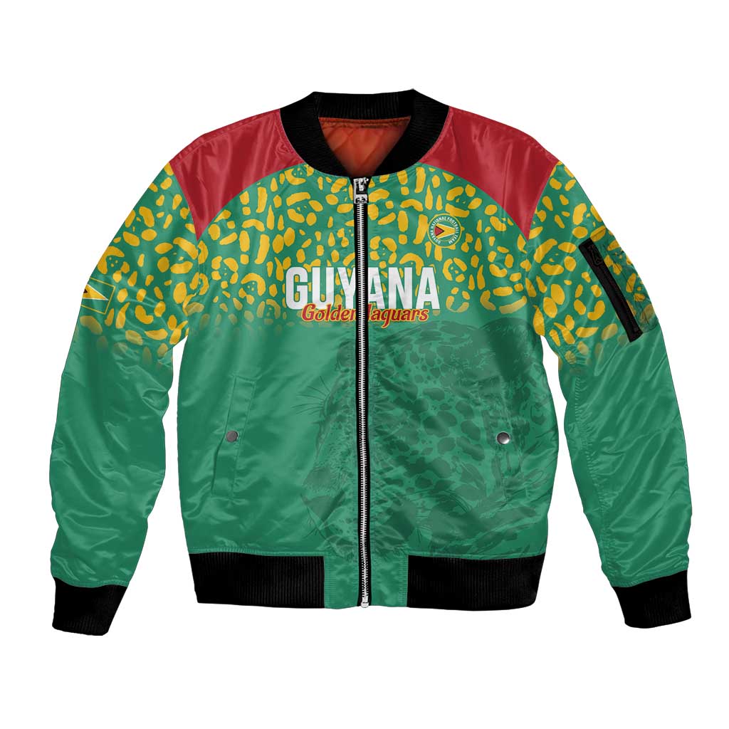 Custom Guyana Football Sleeve Zip Bomber Jacket Go Golden Jaguars Green Version - Wonder Print Shop