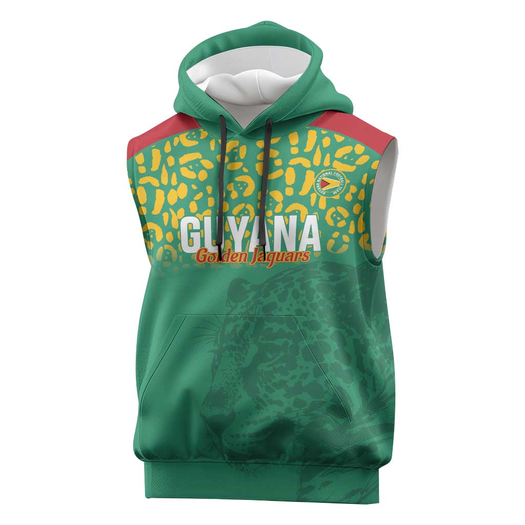 Custom Guyana Football Sleeveless Hoodie Go Golden Jaguars Green Version - Wonder Print Shop