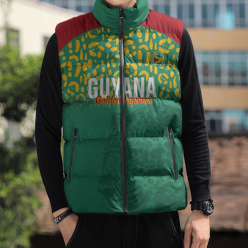 Custom Guyana Football Sleeveless Puffer Jacket Go Golden Jaguars Green Version - Wonder Print Shop