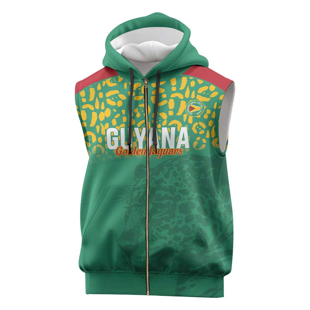 Custom Guyana Football Sleeveless Zip Hoodie Go Golden Jaguars Green Version - Wonder Print Shop