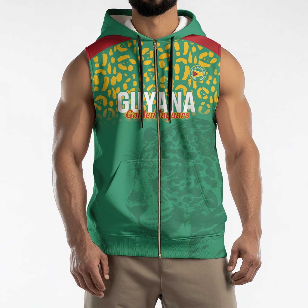 Custom Guyana Football Sleeveless Zip Hoodie Go Golden Jaguars Green Version - Wonder Print Shop