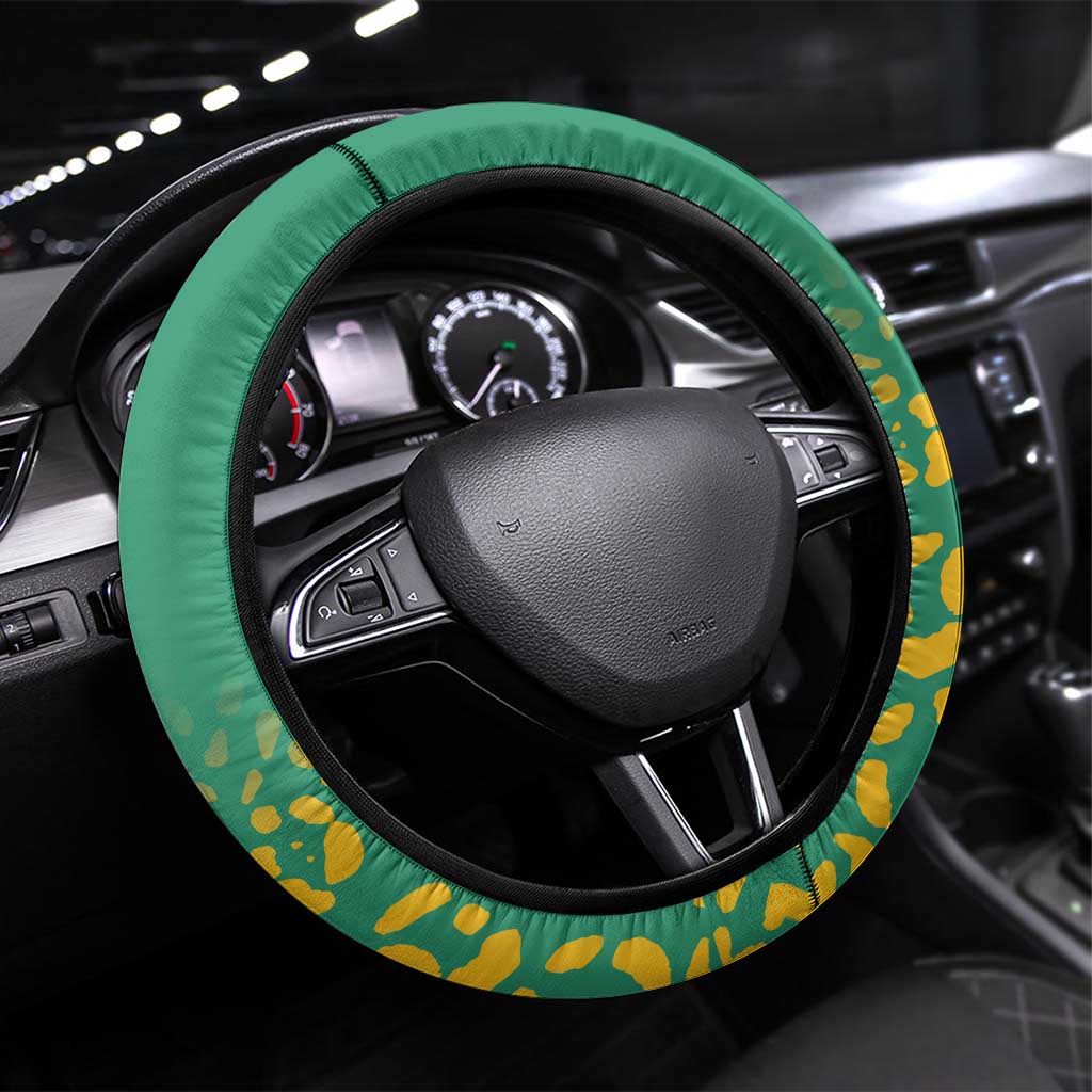Guyana Football Steering Wheel Cover Go Golden Jaguars Green Version - Wonder Print Shop