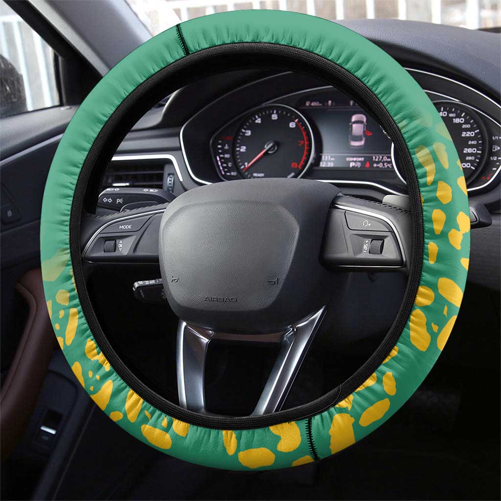 Guyana Football Steering Wheel Cover Go Golden Jaguars Green Version - Wonder Print Shop