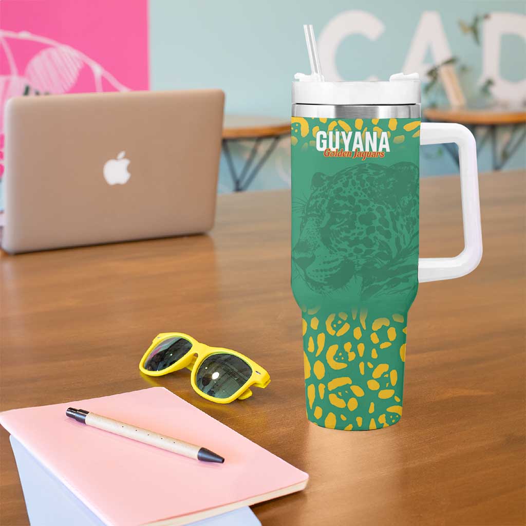 Custom Guyana Football Tumbler With Handle Go Golden Jaguars Green Version - Wonder Print Shop