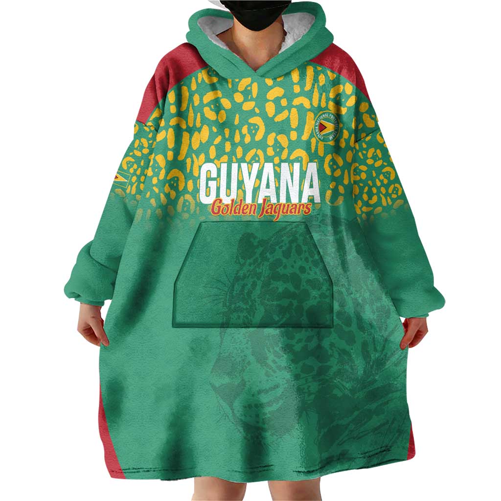 Custom Guyana Football Wearable Blanket Hoodie Go Golden Jaguars Green Version - Wonder Print Shop
